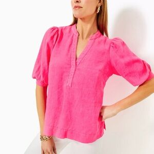 Lilly Pulitzer 00/XS Maleigh Elbow Sleeve Passion Fruit Pink  Blouse